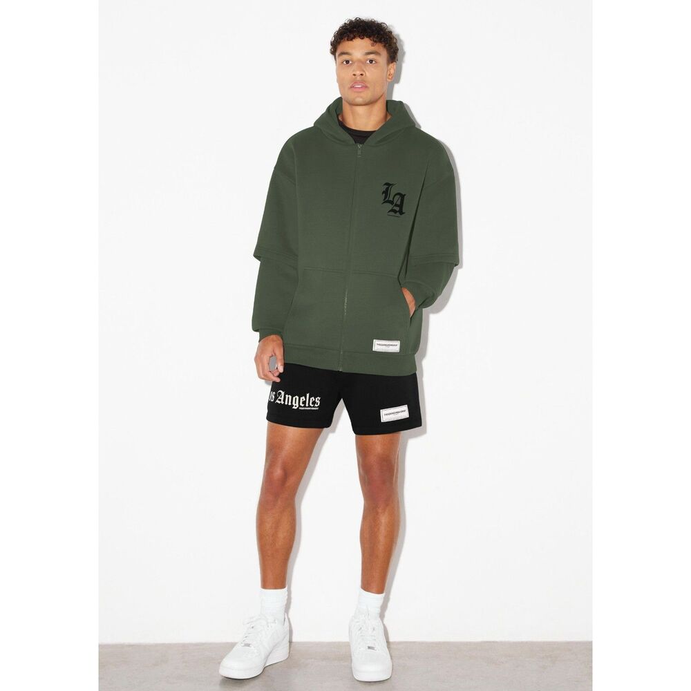 TheGivingMovement Mens Olive Green Los Angeles Zip Up Hoodies Sweatshirt M/L